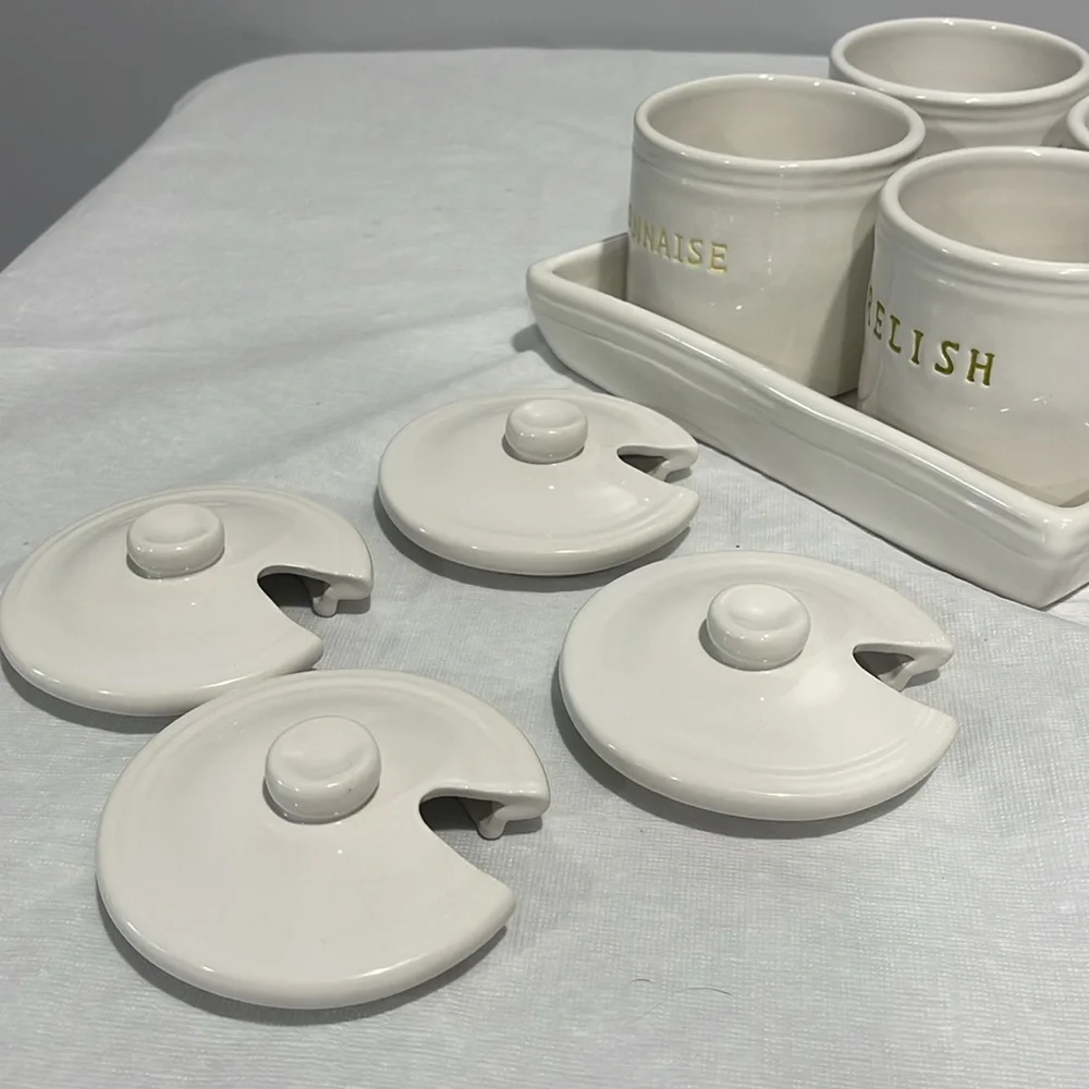 Williams-Sonoma BBQ Condiment Jar Set Ketchup Mustard Relish Mayo With Tray